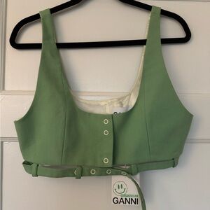 Ganni Sage Green Crop Top